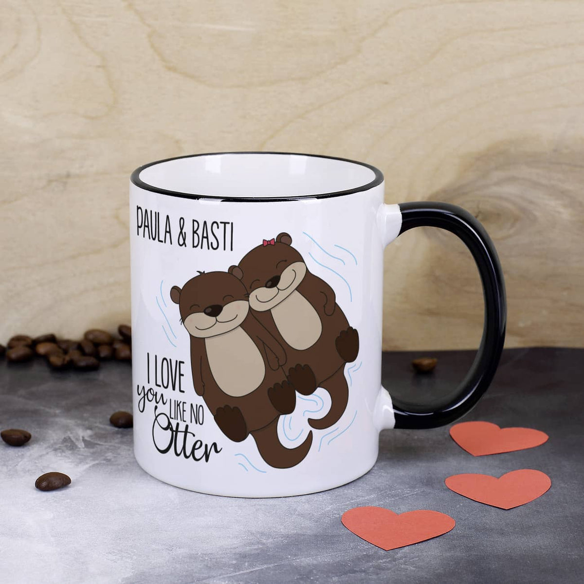 Tasse mit niedlichem Otterpaar und Ihren Wunschnamen