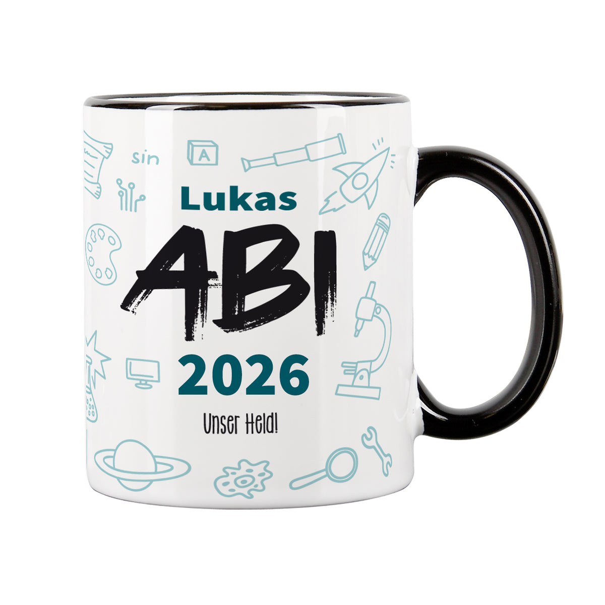 Abi Tasse mit Name, Jahr und Wunschtext - freigestellt
