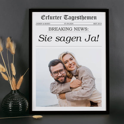 Tageszeitung - Bilderrahmen als Geschenk zur Hochzeit, Geburtstag, Mutter- und Vatertag