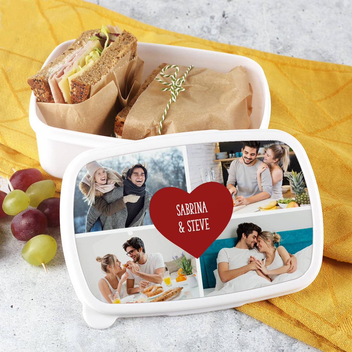 Brotdose in Weiß mit Fotodruck auf dem Deckel