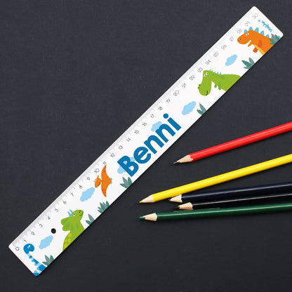 Lineal mit Dinosaurier Motiv und Namensaufdruck