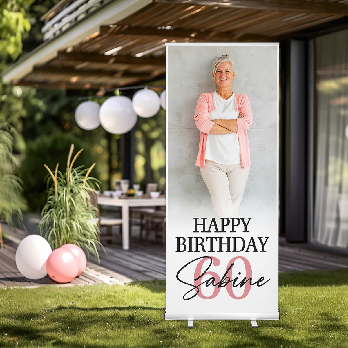 Roll-Up Banner 2m hoch zum Geburtstag mit Foto, Name & Alter personalisiert