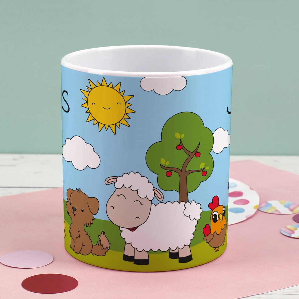 Bedruckte Kunststofftasse Bauernhoftiere