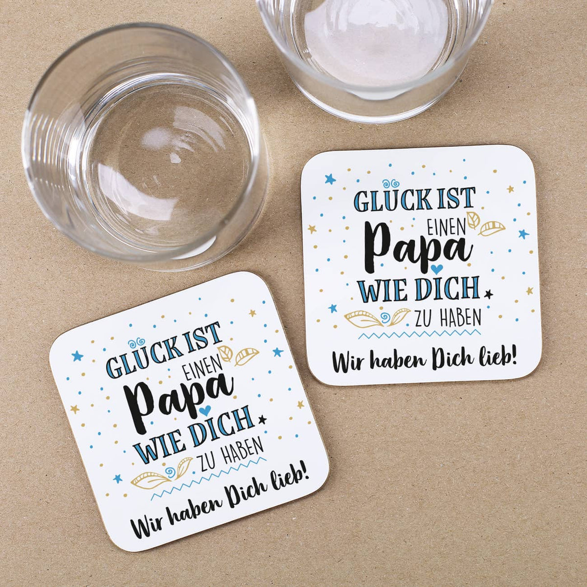 Untersetzer mit Kunststoffüberzug, einem schönem Spruch und Wunschtext