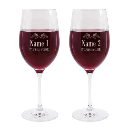 2 gravierte Weingläser It's Wine O'Clock mit Wunschnamen