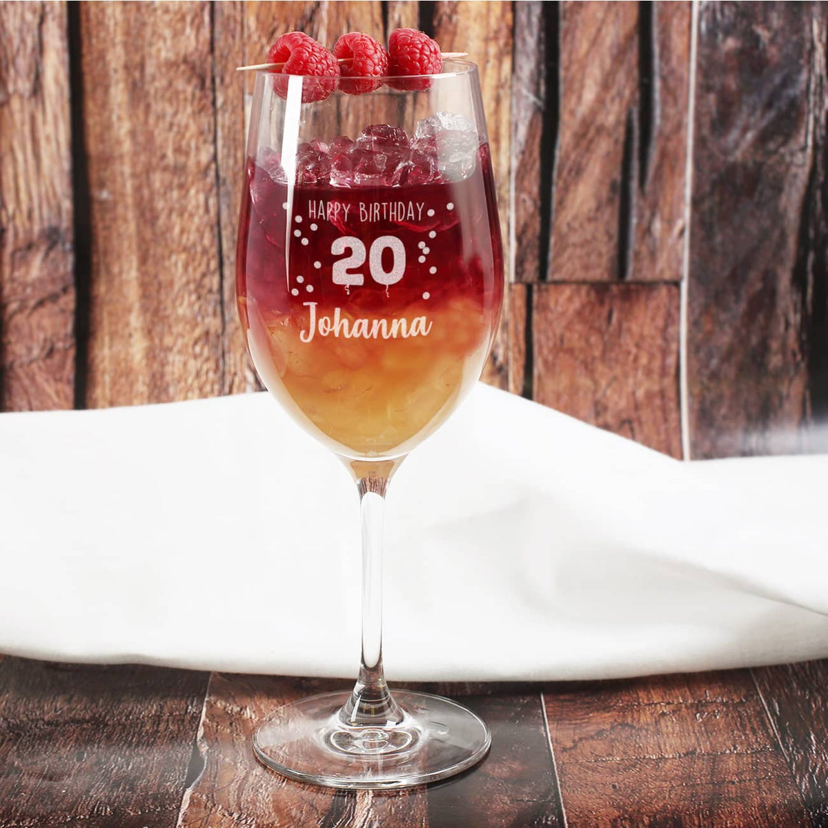 Happy Birthday 20 - graviertes Weinglas zum 20. Geburtstag mit Name