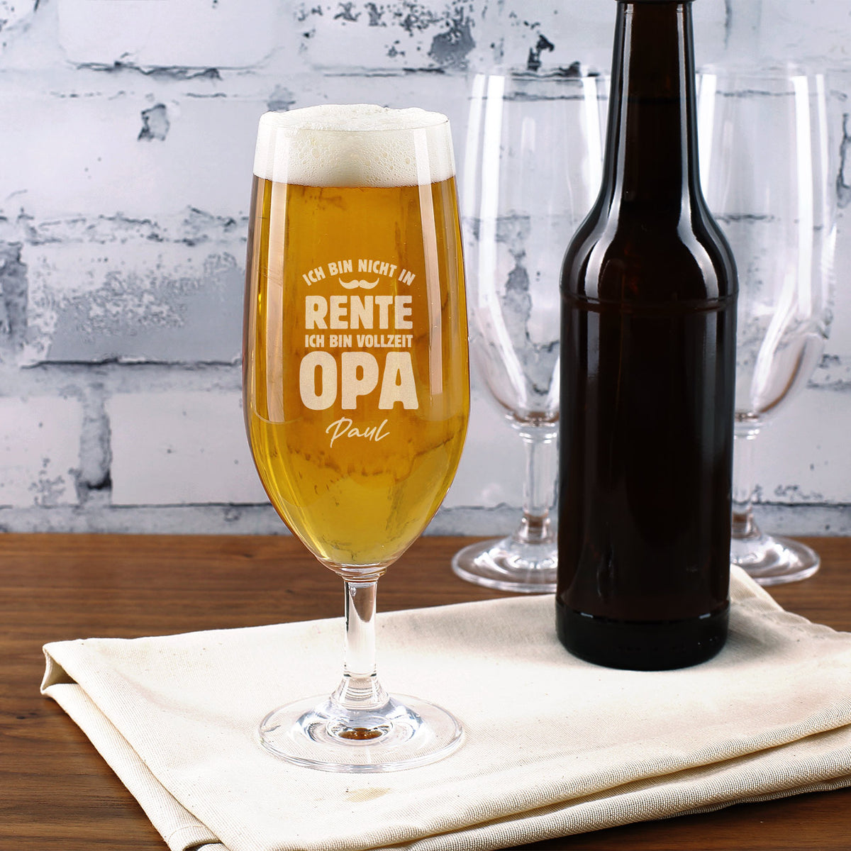 Personalisiertes Bierglas zur Rente "ich bin Vollzeit Opa" mit Name