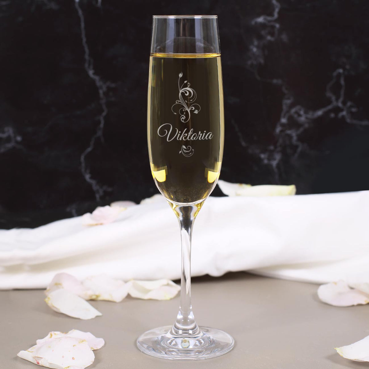 graviertes Sektglas Flower Edition mit Wunschname
