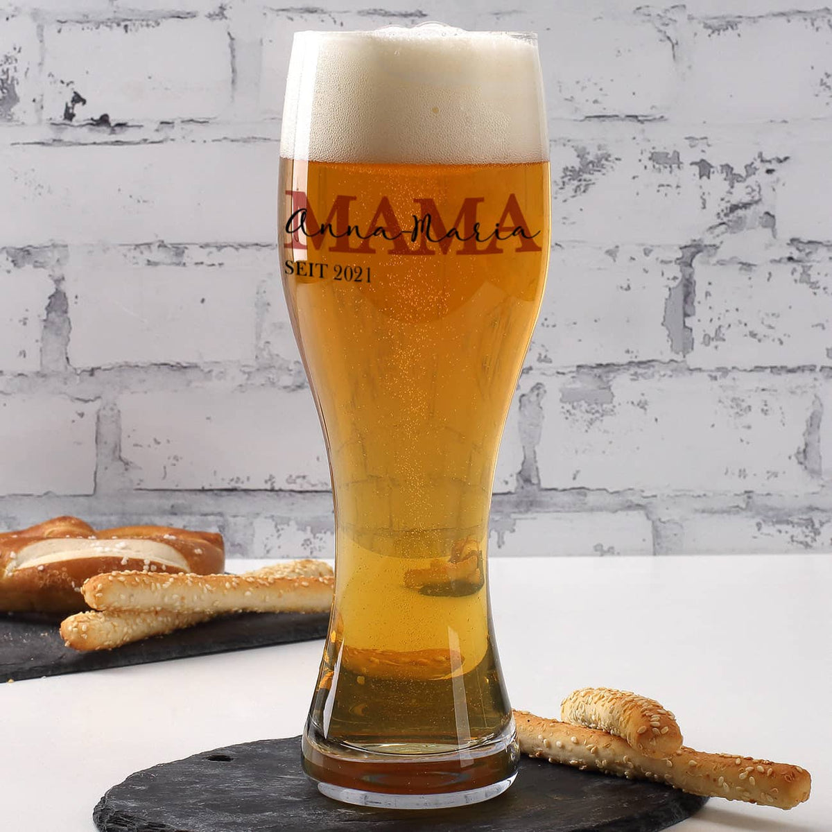 Weizenbierglas für die beste Mama mit Namen der Kinder bedruckt