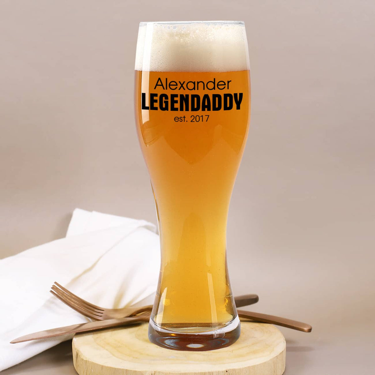 Legendaddy Weizenbierglas mit Name und Jahr als Druck