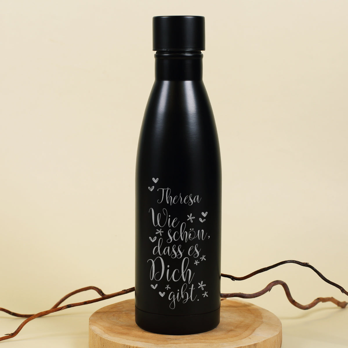 Wie schön, dass es Dich gibt. - Thermosflasche in zwei Farben mit Namensgravur