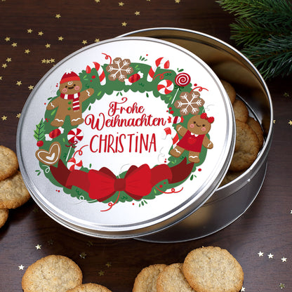 Personalisierte Blechdose mit Name Christina und Lebkuchen Motiv für Weihnachtsplätzchen