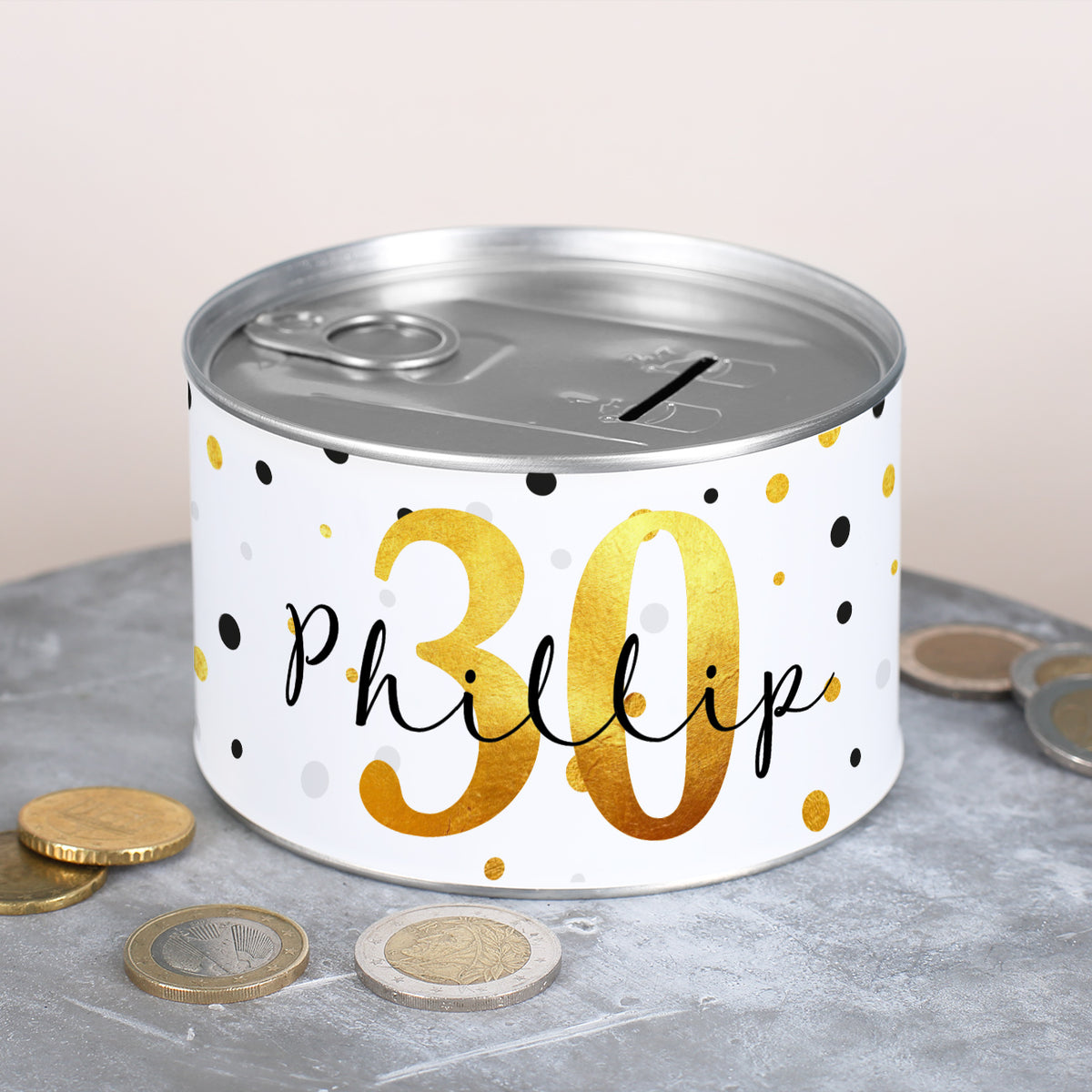 Aufreißspardose zum Geburtstag mit Name und Alter personalisiert