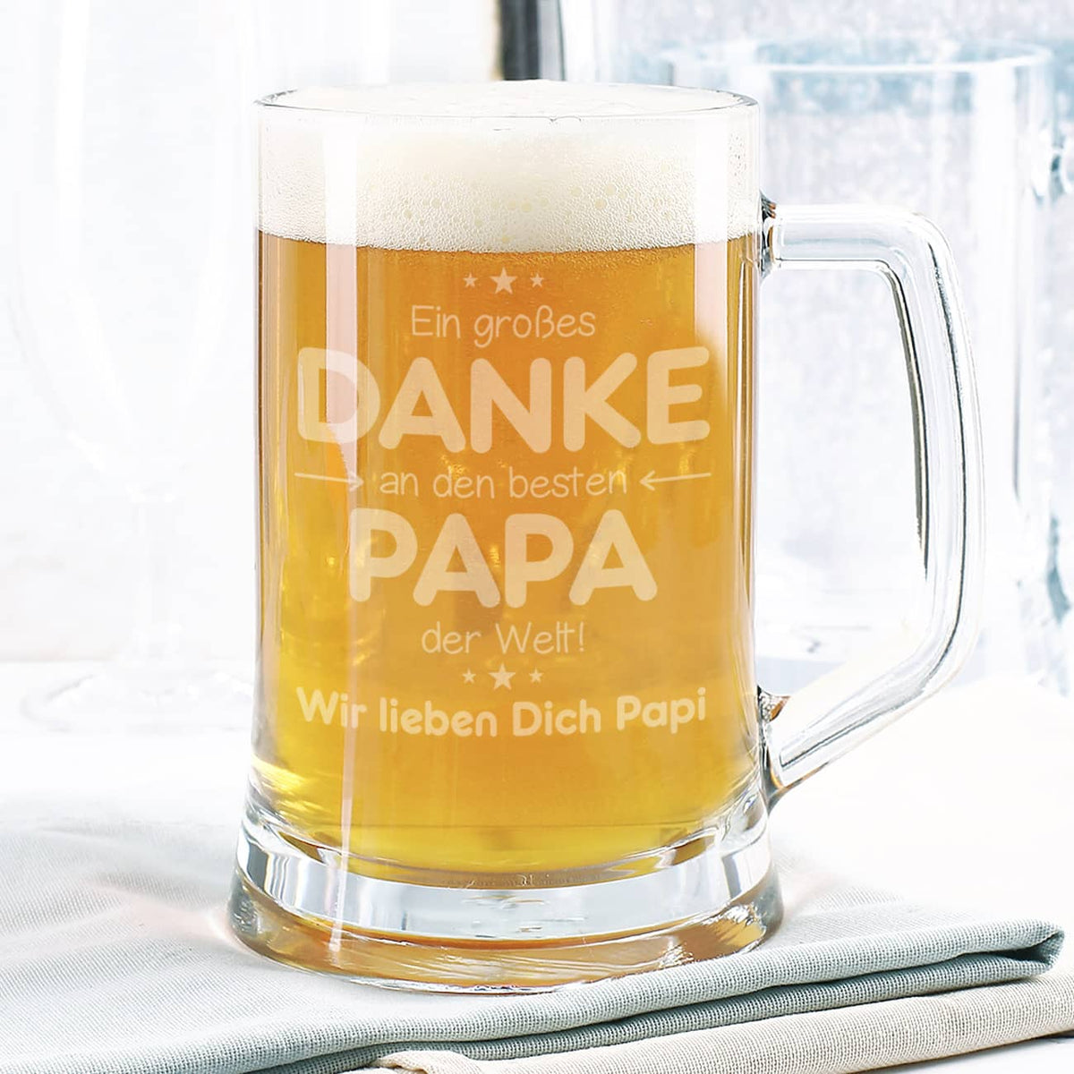 Bierseidelglas mit individuellem Text für Papa graviert