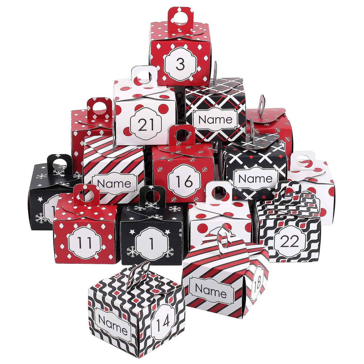 DIY-Adventskalender personalisiert mit Ihrem Wunschnamen und verschiednenen Mustern