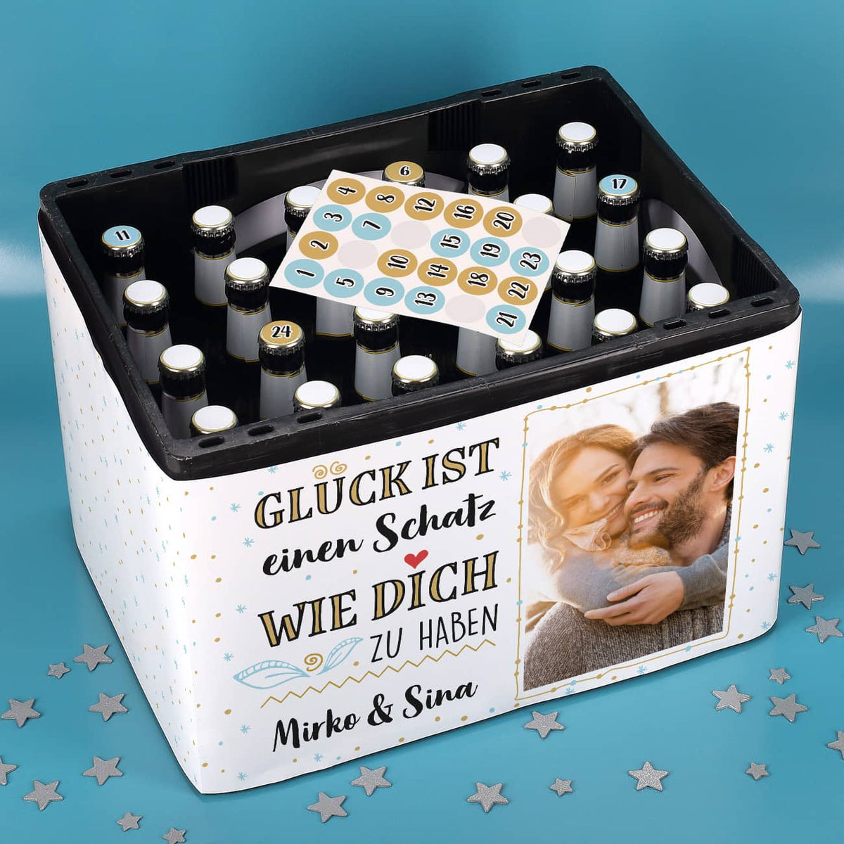 Glück ist... Adventskalender Set für Ihren Bierkasten mit Foto und Wunschtext