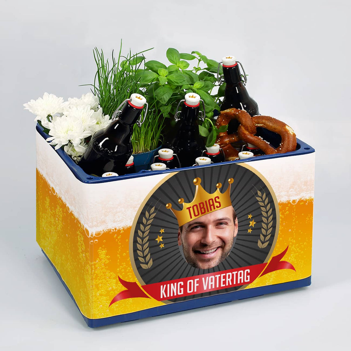 Bierkasten-Banderole zum Vatertag mit Foto, Name, Wunschtext & Aufkleber