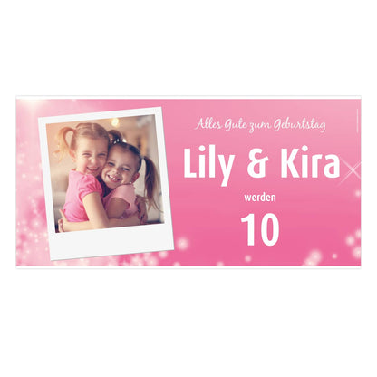 Persönliches Fotobanner in rosa mit Name und Alter