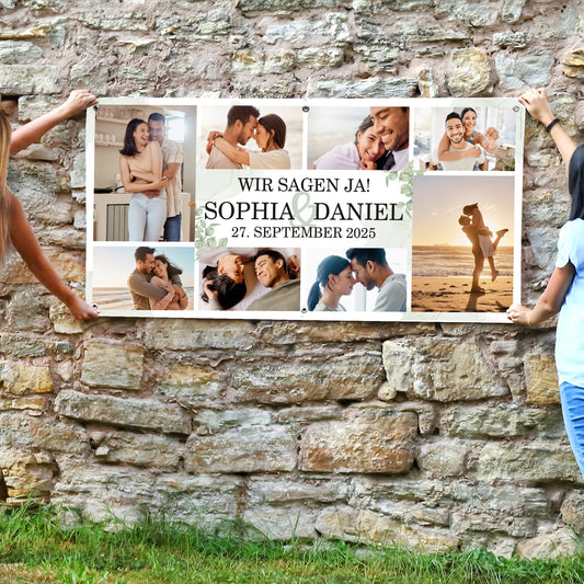 XL Foto-Banner mit 8 Fotos und Personalisierung, zur Hochzeit, Silberhochzeit oder Goldhochzeit