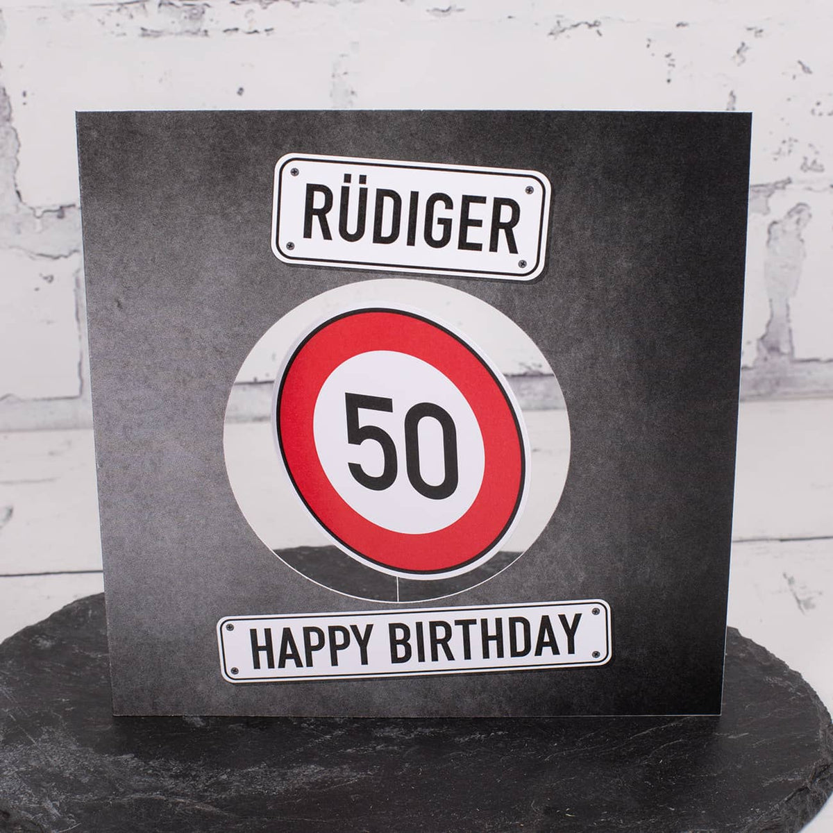Happy Birthday - Glückwunschkarte mit drehbarem Verkehrsschild, Name und Wunschtext
