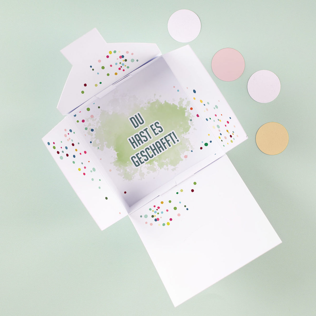 Innenansicht der Glückwunsch-Geschenkbox zum Abitur mit Spruch