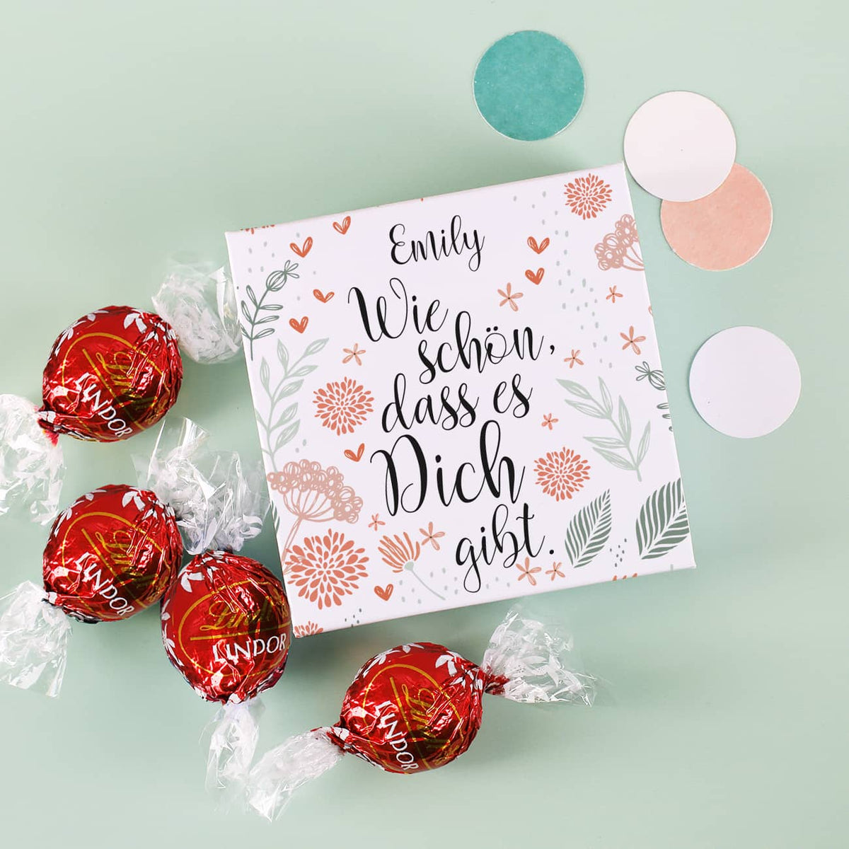 Kleine Geschenkverpackung mit Lindor Kugeln als Dankeschön