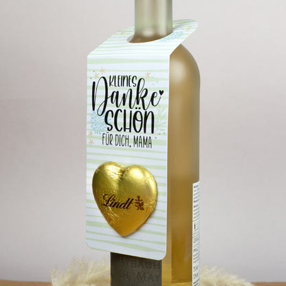 Personalisierbarer Flaschenanhänger "Kleines Dankeschön" mit großem Lindt Schokoladenherz