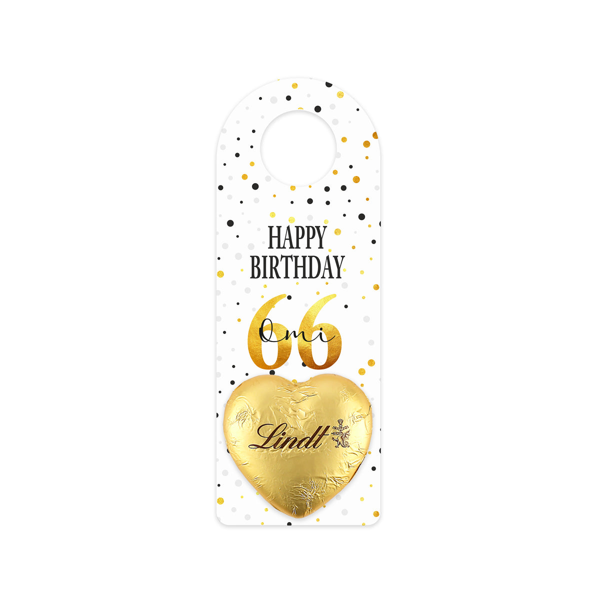 Kleiner Flaschenanhänger mit „Happy Birthday“-Schriftzug und Konfetti-Design, freigestellt auf weißem Hintergrund.