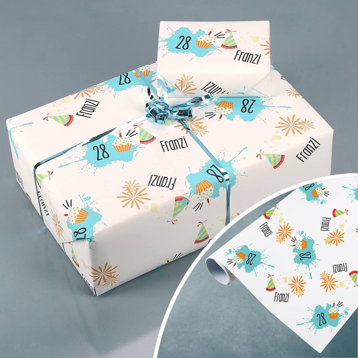 Geschenkpapier zum Geburtstag mit Name und Alter