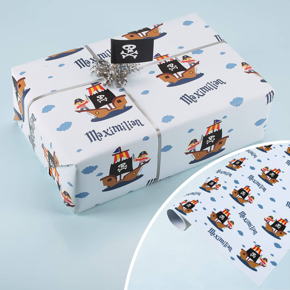 Piraten-Geschenkpapier mit Ihrem Wunschnamen