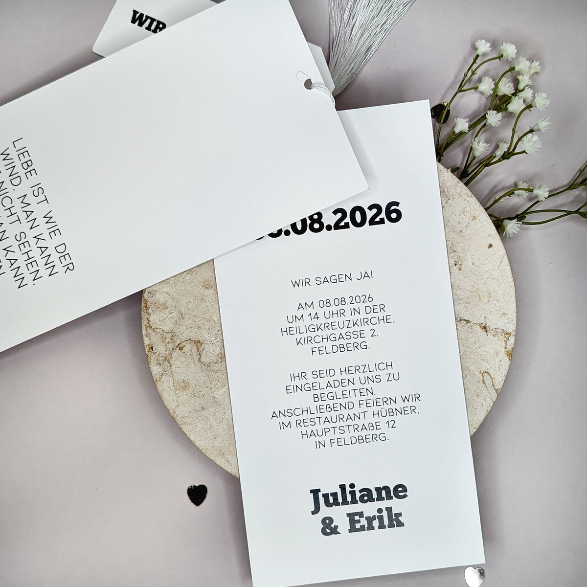 Hochzeitseinladung - modernes Kartentrio mit schwarzem Text