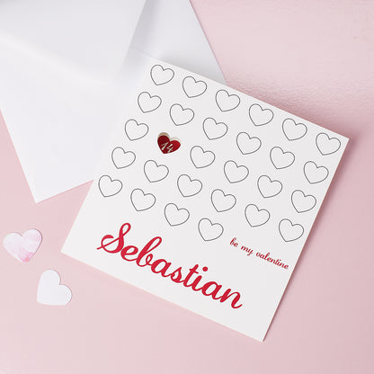 Valentinstagskarte - be my valentine - mit Name und Herzen