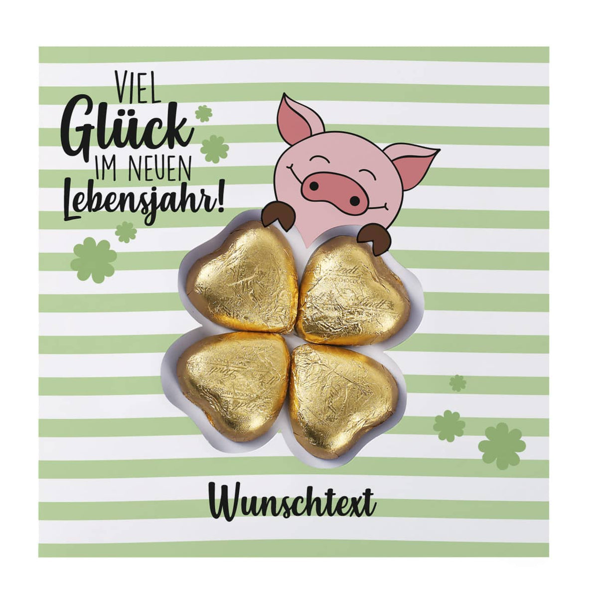 Viel Glück - Klappkarte mit Schoko-Kleeblatt und Ihrem Wunschnamen