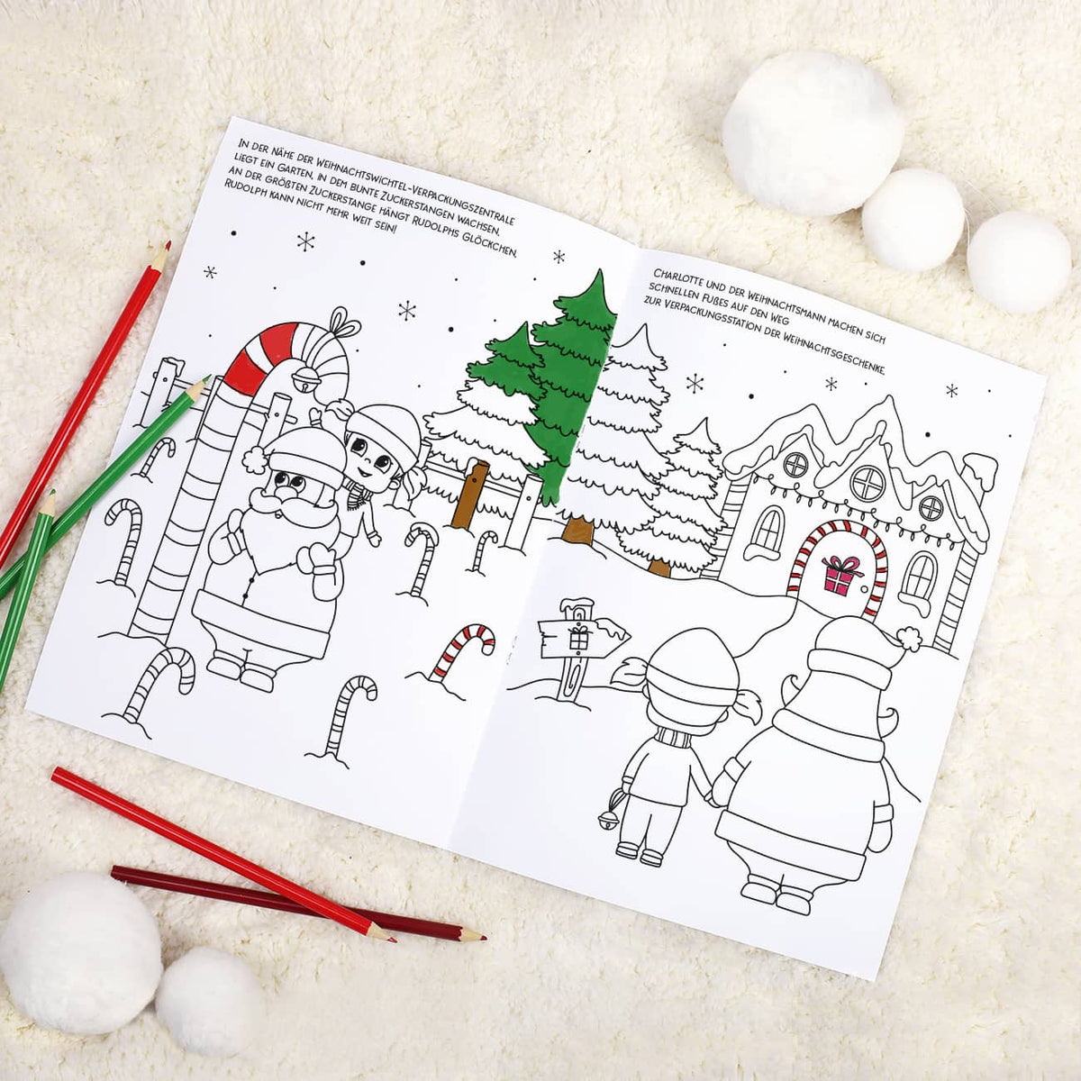 Malheft zu Weihnachten mit fortlaufender Geschichte mit Name des Mädchens
