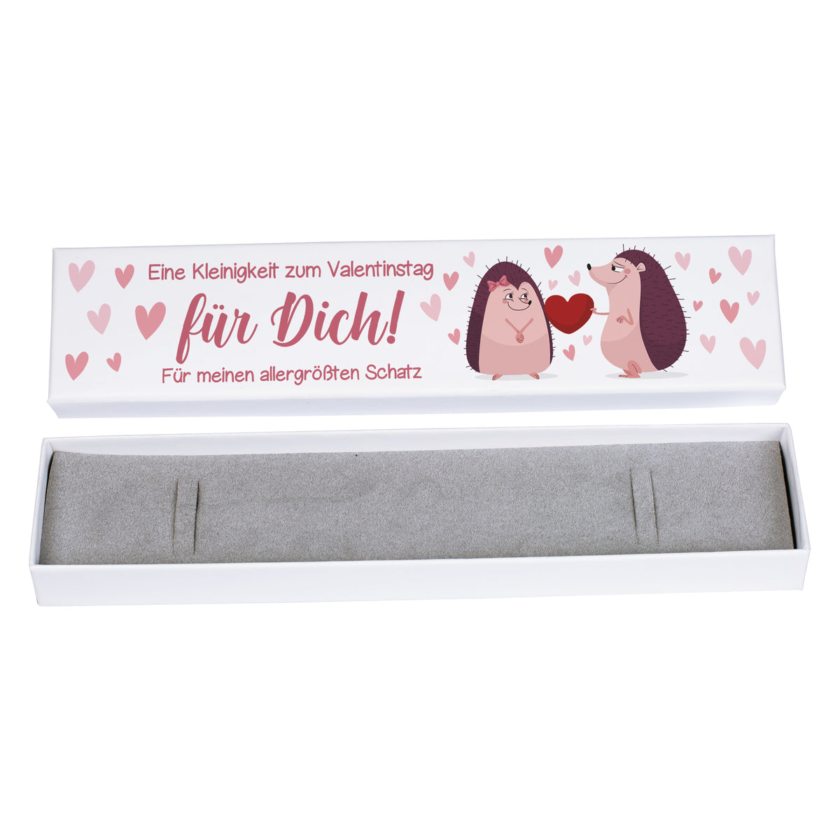 Valentinstag Schmuckverpackung mit Igel-Pärchen und Herzmotiv, Geschenkbox für Frauen mit Wunschtext personalisierbar