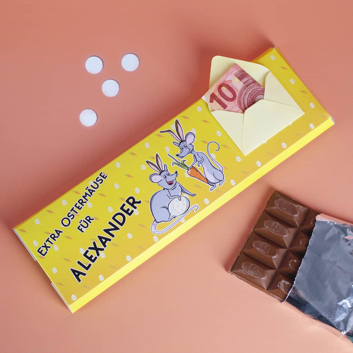 XL-Schokolade "Extra Ostermäuse" mit Wunschname
