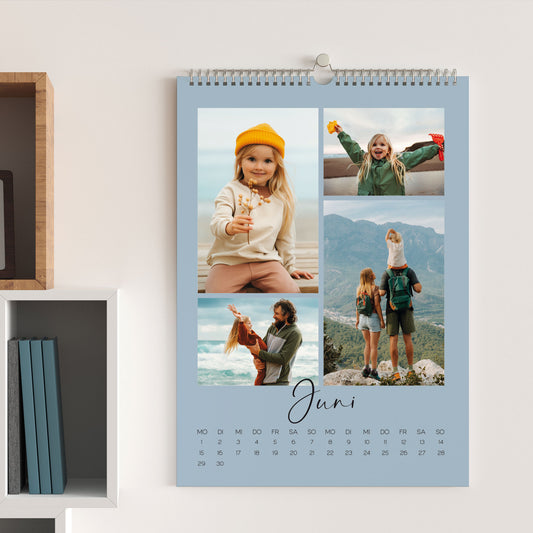 Personalisierter Foto-Wandkalender 2026 mit Farbauswahl, Wunschtext & mehreren Fotos | A3 oder A4