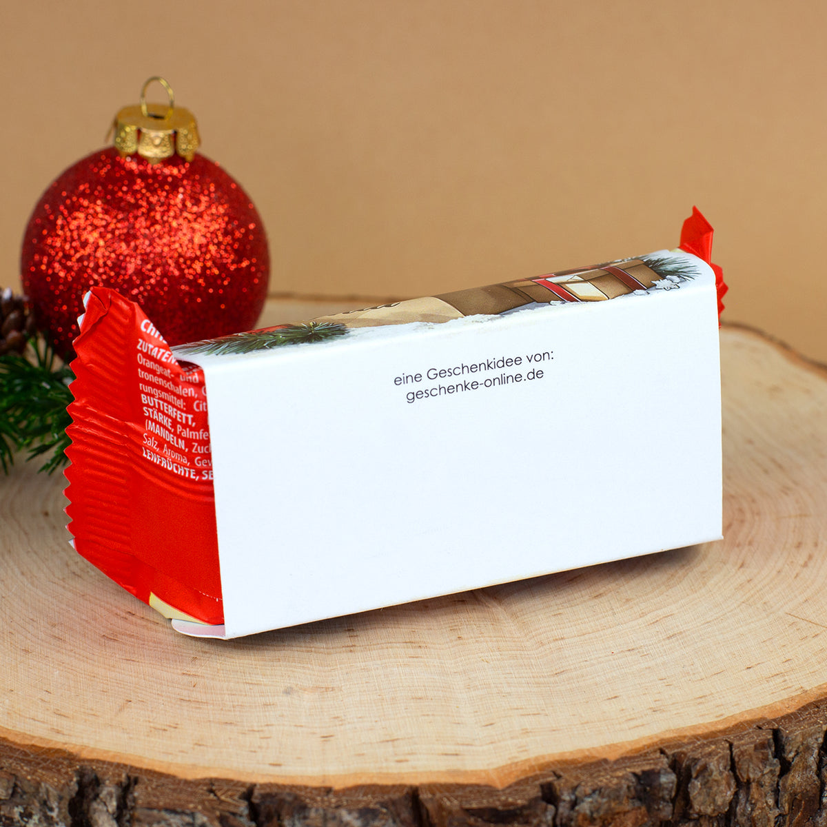Rückseite der Mini Stollen Geschenkverpackung mit enthaltenem Stollenriegel
