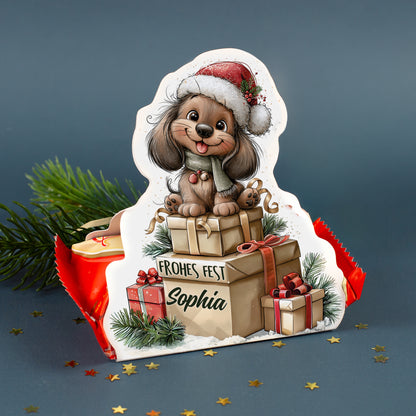 Personalisierter Mini Stollen mit Dackel Motiv, Name Sophia und Schriftzug Frohes Fest zu Weihnachten