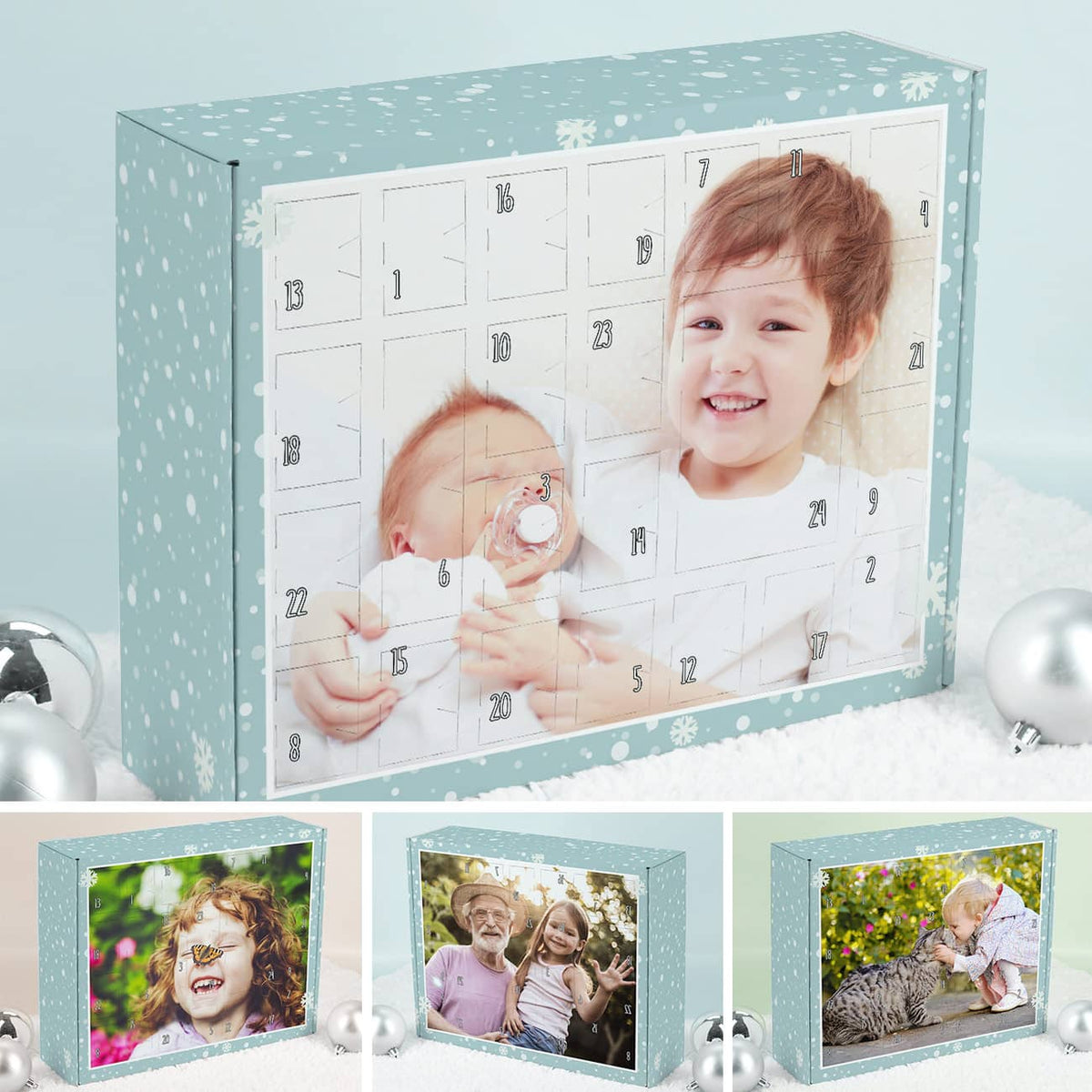 Fotoadventskalender mit Schneeflocken