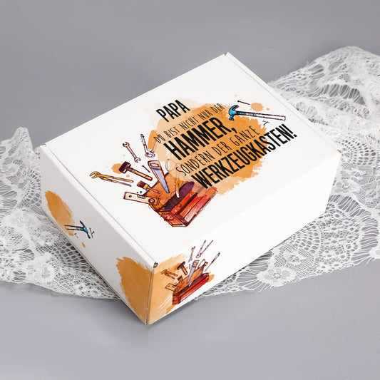 Runndum bedruckte Geschenkverpackung für Handwerker und Männer