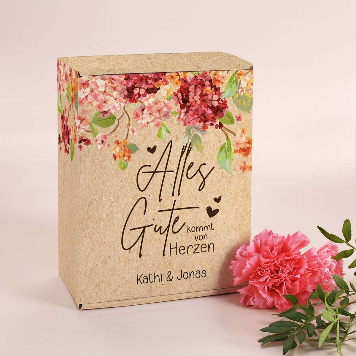 Alles Gute kommt von Herzen - Geschenkbox in vier Größen mit einem kurzen Text gestaltet