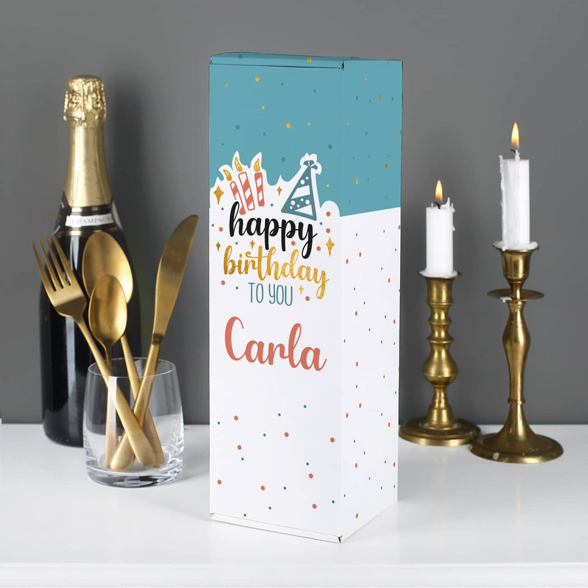 Tolle Flaschenverpackung - Happy Birthday to you - mit Ihrem Wunschnamen bedruckt