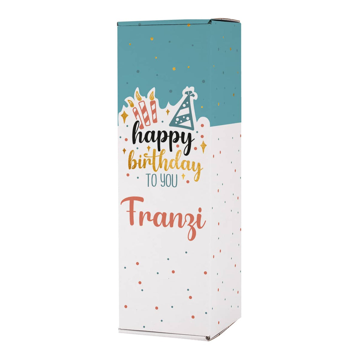 Moderne Präsentbox für Flaschen mit Namensaufdruck zum Geburtstag