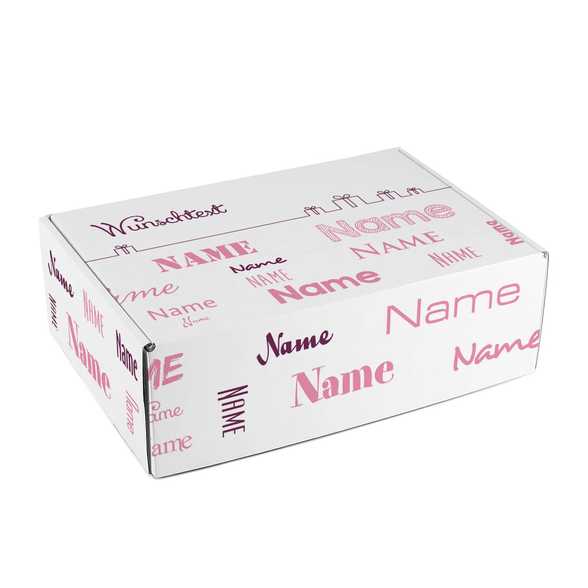 Geschenkbox mit Ihrem Wunschtext und Name in rosa