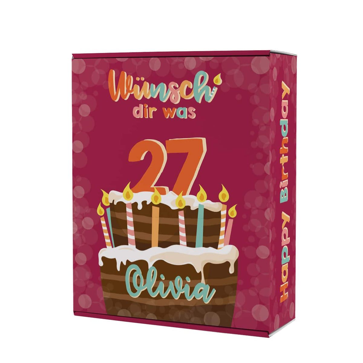 Wünsch' dir was - Geschenkverpackung mit Geburtstagstorte, Name und großen Alter
