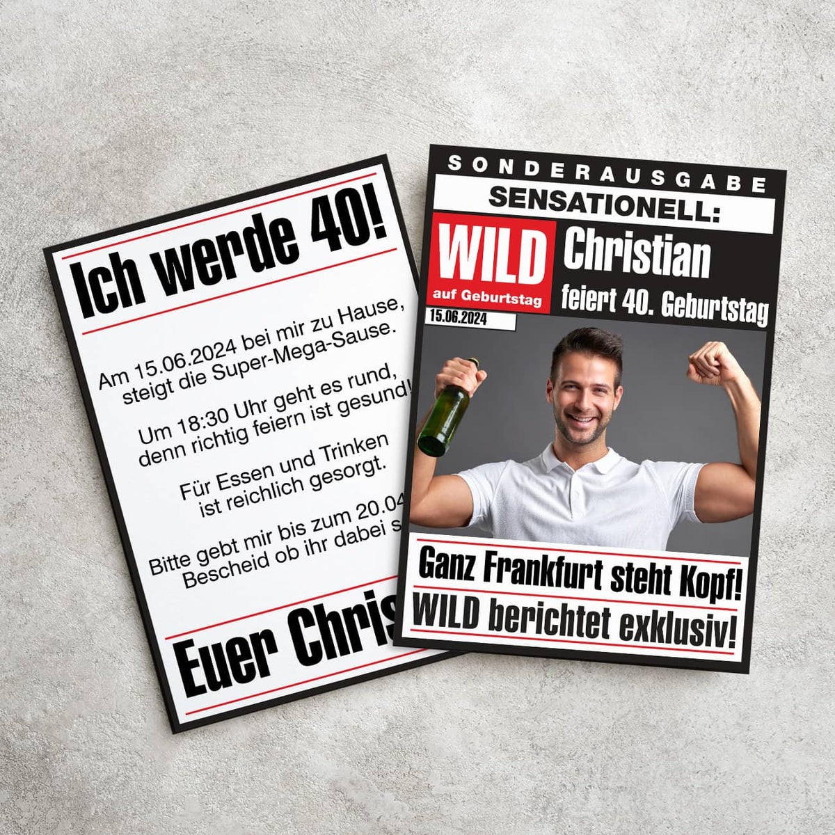 Lustige Einladung zum Geburtstag personalisiert mit Foto & Text