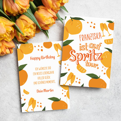 Geburtstagskarte Spritz Tour Set Vorder- und Rückseite mit individuellem Druck