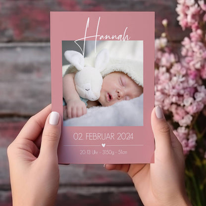 Dankeskarte zur Geburt mit Foto & anderen personalisierten Daten bedruckt