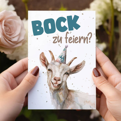 Bock mit Partyhut personalisiert mit Alter